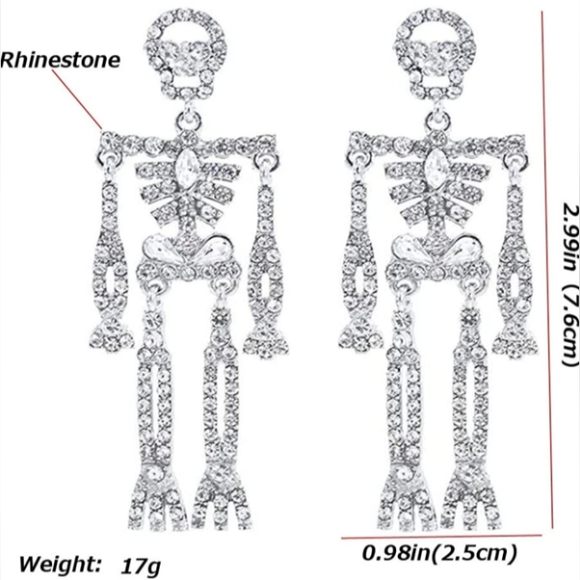 Skeleton Rhinestone Dangle Earrings New Big CZ Chandelier Rhinestones - Picture 3 of 6